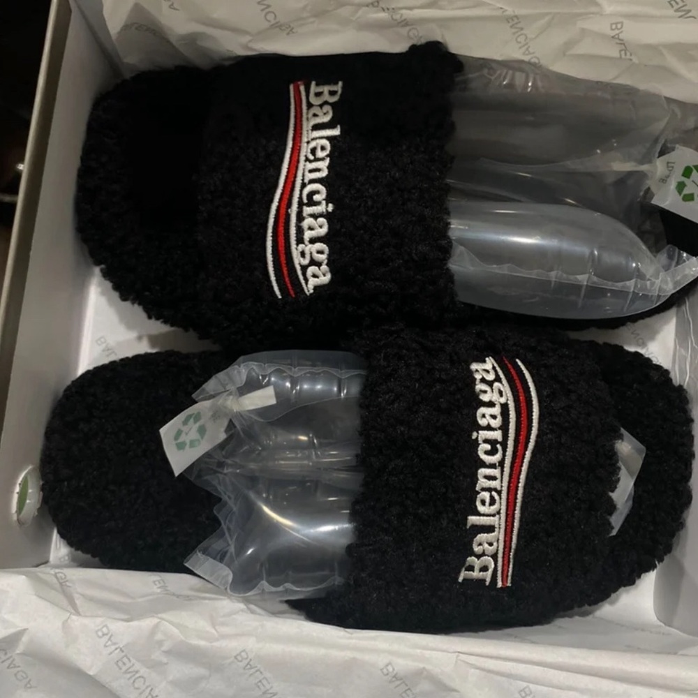 Balenciaga Black Furry Slides